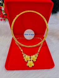 Set 1 dây chuyền hoa mai 3 bông 5 chỉ 1 kiềng dẹp 3 chỉ chạm hoa văn mạ vàng 24k mẫu mới về