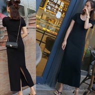 💕FLASH SALE💟2021New Modal Dress Dress Long Outfit Slim Fit Slimming Slit plus Size Black Underdress Women