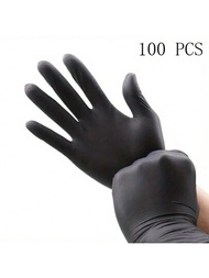 100入組黑色一次性加厚耐磨手套，適用於廚師、理髮師、家庭和餐廳使用，防護橡膠手套適用於洗碗