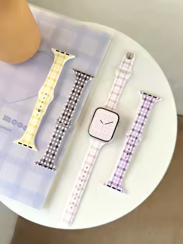 Pastel Color Grid Check Silicone Band for Apple Watch Ultra SE Series 11 10 9 8 7 All Size Dainty Da