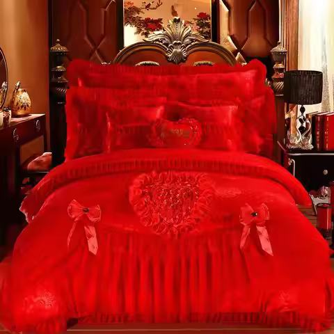 100%Cotton Bedsheet Set 4 PCS Bedding Skirt European Princess Thickened Bedspread Bed Cover for Wedd