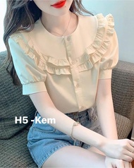 Áo sơ mi nữ cổ tròn phối bèo cổ tiểu thư chất lụa mềm mịn -Gloria Shop H5
