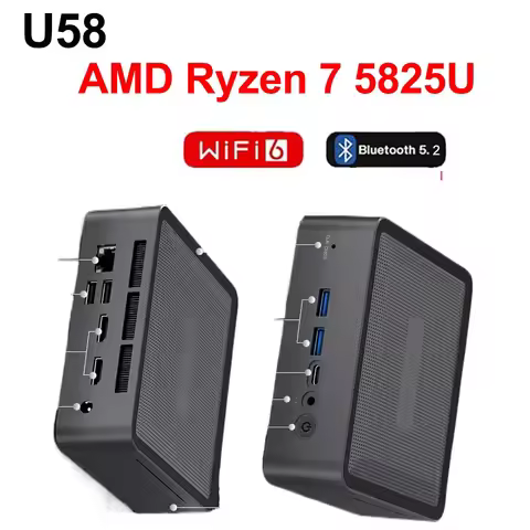 SZBOX U58 AMD Ryzen 7 5825U Mini PC Windows 11 DDR4 3200Mhz Pcie 3.0 NVMe SSD 4K HDMI2.0x2 Office PC