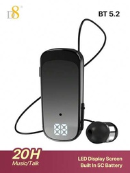 D8可伸縮式無線耳機,帶led顯示屏的耳罩式耳塞,立體聲耳機v5.0降噪麥克風夾式耳機,舒適的免提耳機,20小時通話時間的運動商務貨車司機耳機