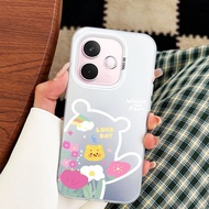 YBD Phone Case For OPPO A5 Pro A5X Cute Cartoon Teddy Bear Flower Hard Backboard Soft Edge Shell