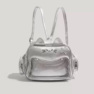 กระเป๋าสะพายไหล่แบบสะพายข้างความจุขนาดใหญ่ Y2K กระเป๋าสะพายข้างลายแมวเครื่องกลสุดน่ารักสำหรับผู้หญิง