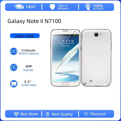 Refurbished Original Galaxy Note II N7100 Unlocked 4G 8MP 5.5 inches 3100mAh Mobile Phone