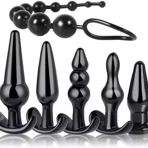 Anal Plug 6pcs Funny Butt Plug Backcourt Waterproof Silicone Comrades Adult Products Combination Set