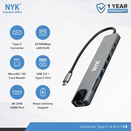 Type-C HUB Converter 8 in 1 NYK C8 Type-C Hub 8 in 1 USB 3.0 LAN RJ45 HDMI Card Reader Plug & Play
