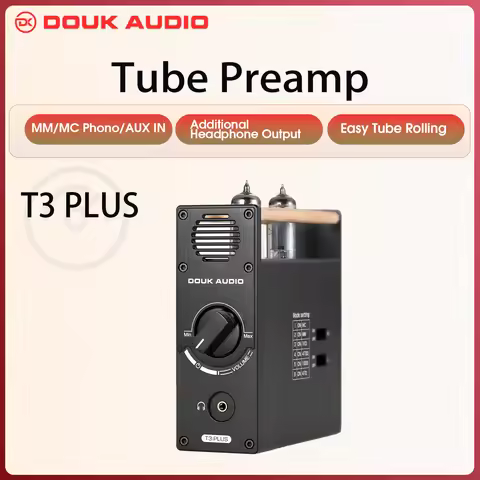 Douk Audio T3 Plus Mini 6A2 Vacuum Tube MM / MC Phono Preamp for Turntables HiFi Stereo RCA Pre-Ampl