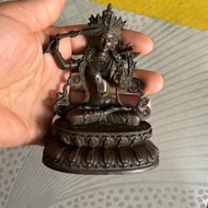Antique Tibetan Green Tara Guanyin Desktop Household Decoration Statue Worship Nepal Bodhisattva Tan
