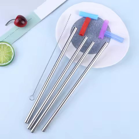 4Pcs Reusable Metal Straws with Silicone Tips Cleaning Brush Stainless Steel Drinking Straw with Cov