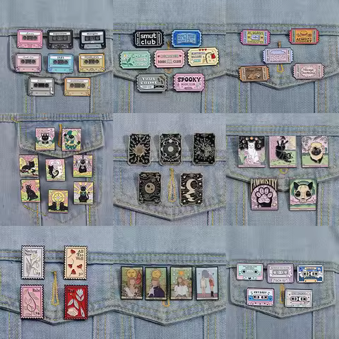 Tarot Cards 4-5pcs/Set Enamel Pins 90s Retro Tape Ticket Singer Stamp Brooches Fashion Lapel Badge J