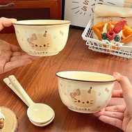 INS Style Cute Cat Pattern Ceramic Rice Bowl & Dessert Bowl wholesale selection Porcelain Bowl Set C