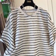 M-4XL Korean Fashion Striped Oversize Top Women Plus Size Short Sleeve Tshirt