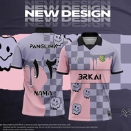 Pink Jersey Retro Collar Football Custom Name and Number Perempuan Budak Jersey Oversize Baju Lelaki