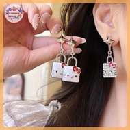 AY 1Pair Hello Kitty Sparkling Diamond Stud Earrings Anime Sanrio KT Cat Bow Stud Kawaii Woman Jewel