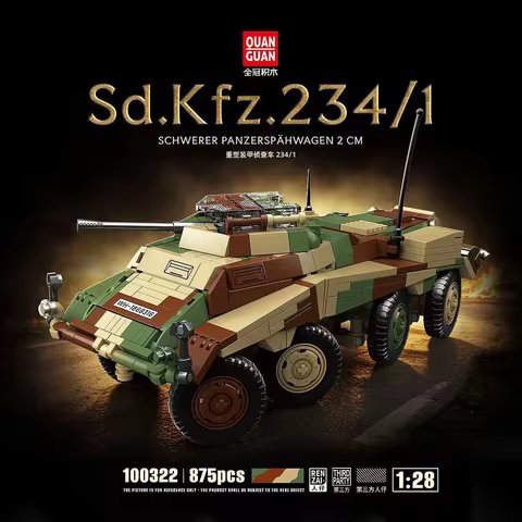 875 PCS MOC 1:25 Sd.Kfz.234/1 Heavy Armored Reconnaissance Vehicle Building Blocks Set, DIY Desktop 