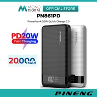 PINENG PN861PD 20000MAH POWER BANK 20W QC3.0 FAST CHARGE POWERBANK PN-861PD - BLACK / WHITE