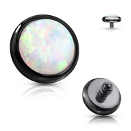 1 Pc 14G Surgical Steel Internal Threaded Flat Opal Stone Dermal Anchor Top 4 mm - Black/Opal White