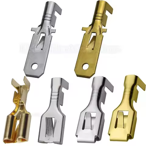 50Pcs 6.3mm Automotive Crimp Terminal Male Female Spade Connector Brass Splice Wire Terminals DJ611-