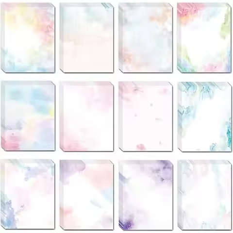 Watercolor Stationary Paper, 100 gsm Printer Paper 8.5 x 11, 12 designs, Double-Sided, Colored Paper