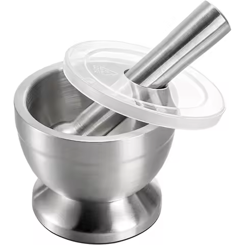 Stainless Steel Mortar and Pestle Set Kitchen Spice Grinder Pill Crusher with Lid Heavy Duty Pesto P