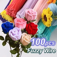 Twist Wire 100PCS Colorful Fuzzy Wire Chenille Wire Fluffy Sticks DIY Craft Fuzzy Stem For Kids