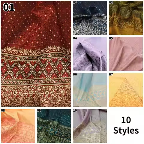 50x100cm Chic Jacquard Brocade Fabric Dai Ethnic Thai Clothes Fabric For Diy Sewing Sarong Tube Skir