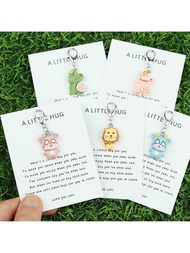 2pcs/5pcs Cute Resin Animal Keychains (Deer, Crocodile, Lion) With "A LITTLE HUG" Comfort Card - War