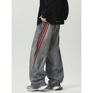 baggy jeans men y2k y2k jeans Hip-Hop Striped Denim Jeans - Casual Distressed Fit for Men's Summer W