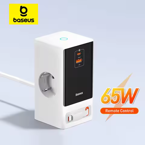 Baseus 65W GaN Fast Charger Digital Desktop Power Strip 4000W 2AC Sockets APP Remote Control For Lap