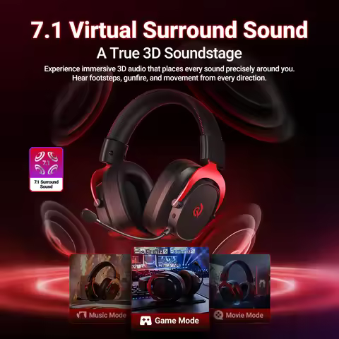 QCY Heroad VT200 Wireless Gaming Headset Detach Mic Over Ear Headphone Tri-Mode 7.1 Surround Sound f