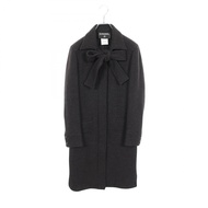 【二手】香奈兒 (Chanel) CHANEL Coco Mark 紐帶斜紋軟呢繫帶大衣 P24569V15045 黑色羊毛大衣 女款 二手 A