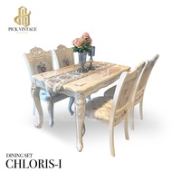 CHLORIS-I DINING SET (4P-130CM.) ชุดโต๊ะอาหารท็อปหิน สไตล์หลุยส์ สีซอฟท์ไวท์ 4ที่นั่ง 130ซม รุ่น คลอ