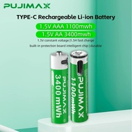 PUJIMAX TYPE-C 1.5V AA/AAA 3400/1100mWh Li-ion Rechargeable Battery with type-c charger cable+boxs