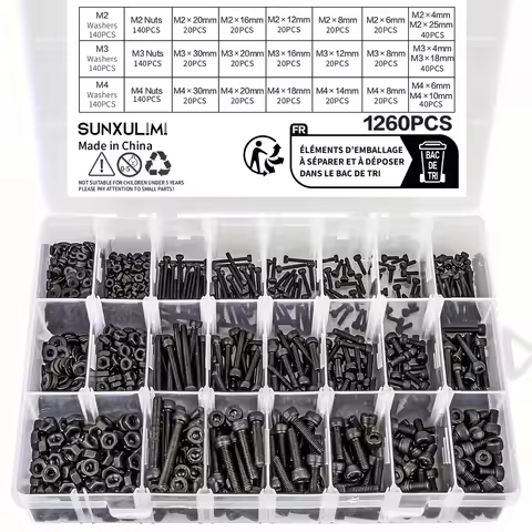 420pcs/1260pcs Metric Bolt Assortment - M2 M3 M4, 21 Sizes 4MM To 30MM 12.9 Alloy Steel Bolts And Nu