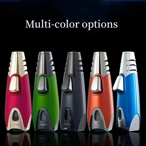 Jobon Hot Windproof Metal Turbine Direct Injection Flare Gas Lighter Blue Direct Flame Adjustable Vi