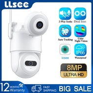 LLSEE icsee 4K 8MP เลนส์คู่ IP กล้องรักษาความปลอดภัย กล้องวงจรปิดกันน้ำกลางแจ้ง WIFI บลูทู ธ เชื่อมต่อโทรศัพท์ PTZ 360 Night Vision การติดตามอัตโนมัติ การเฝ้าระวังการโทรแบบสองทาง