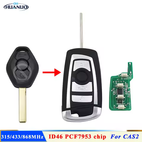 Modified Flip Remote Key 315MHz/433MHz/868MHZ ID46 PCF7953 Chip for BMW CAS2 1 3 5 6 Series E87 E90 