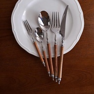 【高檔】北歐黃花梨實木手柄304不銹鋼西餐刀叉勺餐具家用主餐
