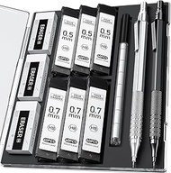 Four Candies 2PCS Metal Mechanical Pencils Set with Case, 0.5mm & 0.7 mm Artist Pencil with 6 Tubes 