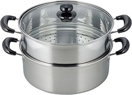 Wahei Freiz VR-8182 2-Tier Steamer, 10.2 inches (26 cm), Glass Lid Included, Induction Compatible, Stainless Steel