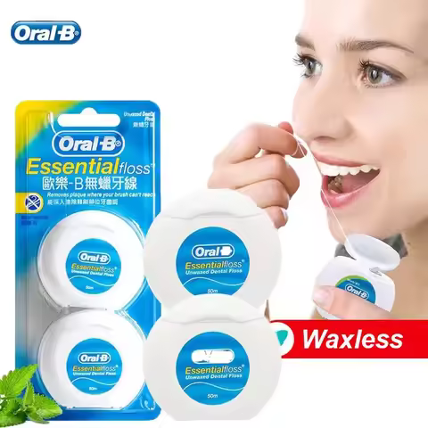 Oral B Essential Unwaxed Dental Floss 2 Boxes 50m Each Interdental Clean Gum Care Oral Cleaning Flos