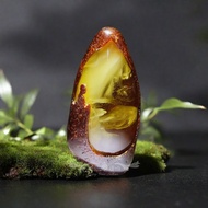 【騰彪琥珀】悟道金絞蜜蠟・天然留皮金沙意境掛擺件・可打孔配戴