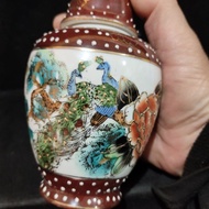 Seventy Years Trendy State Old Colorful Porcelain General Jar with Traces on the Surface Complete Pa