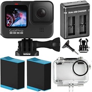 GoPro HERO9 Hero 9 Black Action Camera with The Starter Accessory Bundle - Includes: 2X Spare Rechargeable Li-Ion Batteries + Underwater Housing &amp; Much More
