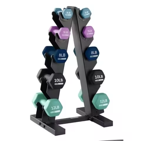 Neoprene Dumbbell Weights Set with Rack Home Gym Equipment 76 Lbs Blues Portable Weighted Exercise D