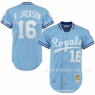 Royal 16 Light Blue Retro Baseball Jacket Jersey MLB Royals B.Jackson Jersey 【RY】