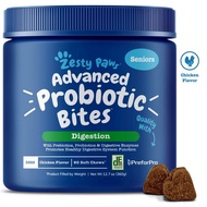 Zesty Paws Advanced Probiotic Bites for Dogs Digestion (Chicken Flavor), 90 Soft Chews